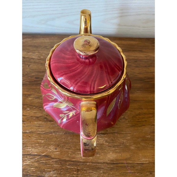 Vintage Other 94s Sudlows Burslem Burgundy Red And Gold Teapot Made